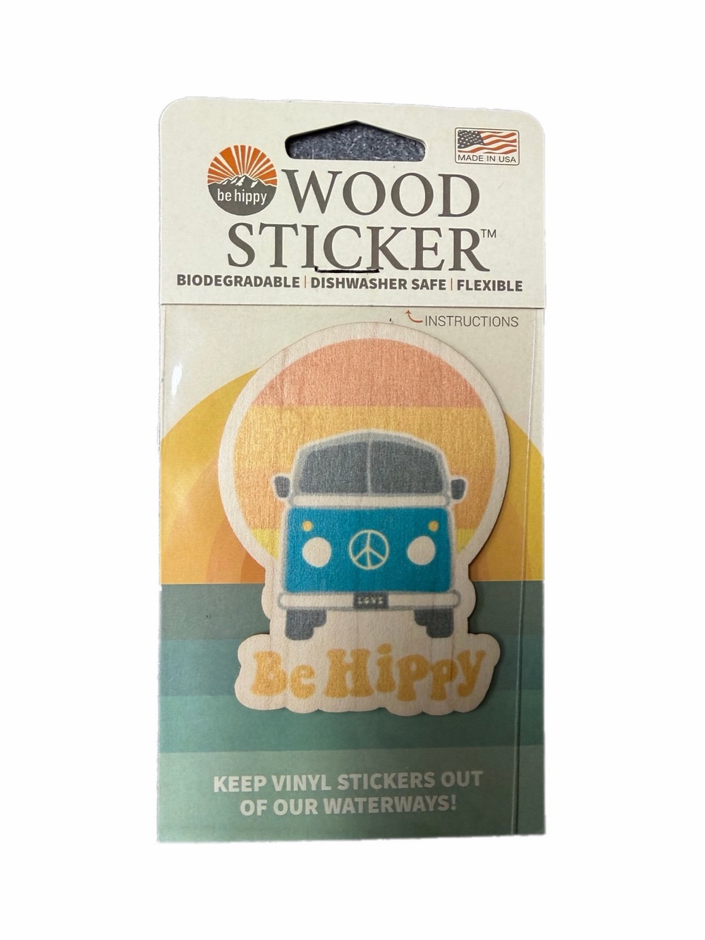 Be Hippy Blue Van Wood Sticker - Be Hippy